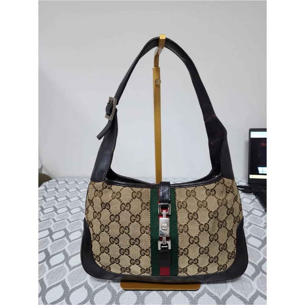 GUCCI GG Canvas Web Jackie O Bouvier Hobo Bag Brown/Beige